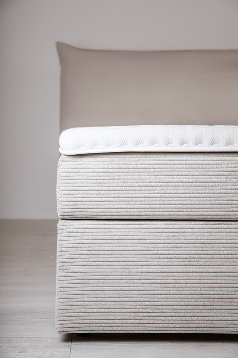 Bed with upholstered mattress & separate topper