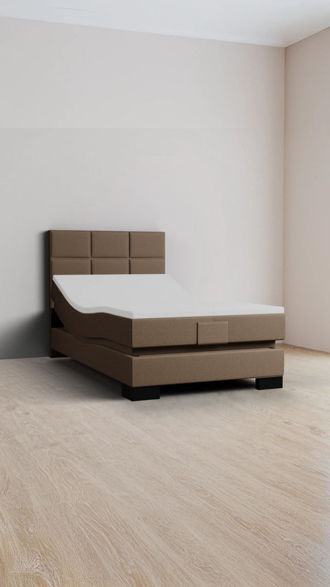 Brown single boxspring bed 140x210 cm