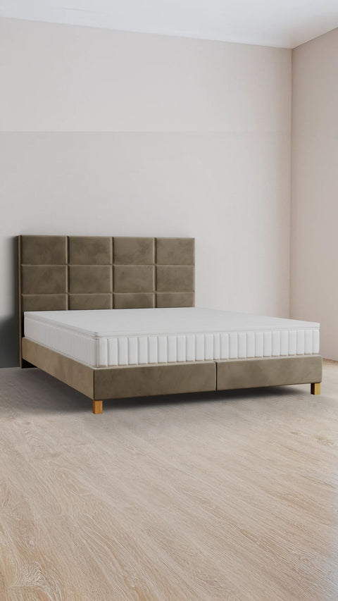 Taupe double boxspring bed 180x200 cm