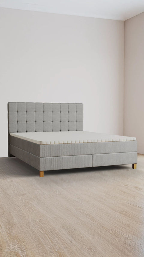 Grey double boxspring bed 180x200 cm
