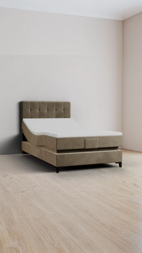 Taupe single boxspring bed 120x200 cm