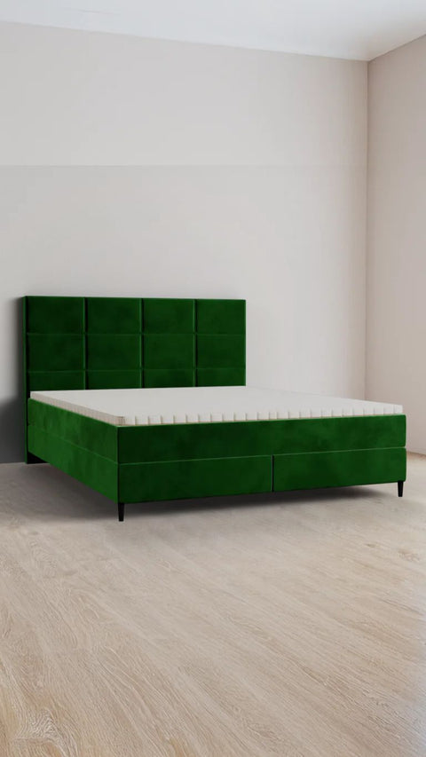 Green double boxspring bed 180x220 cm