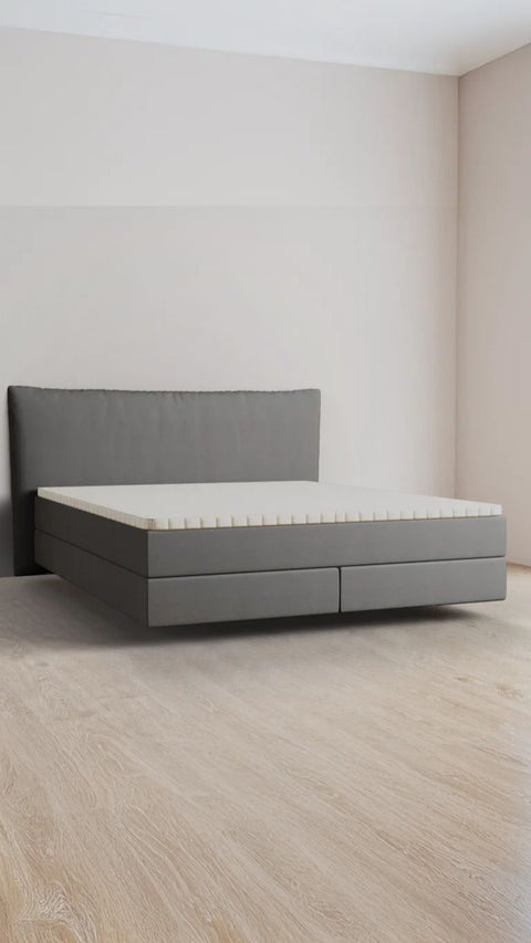 Grey double boxspring bed 200x220 cm