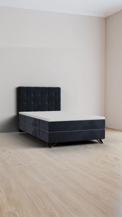 Grey single boxspring bed 140x200 cm
