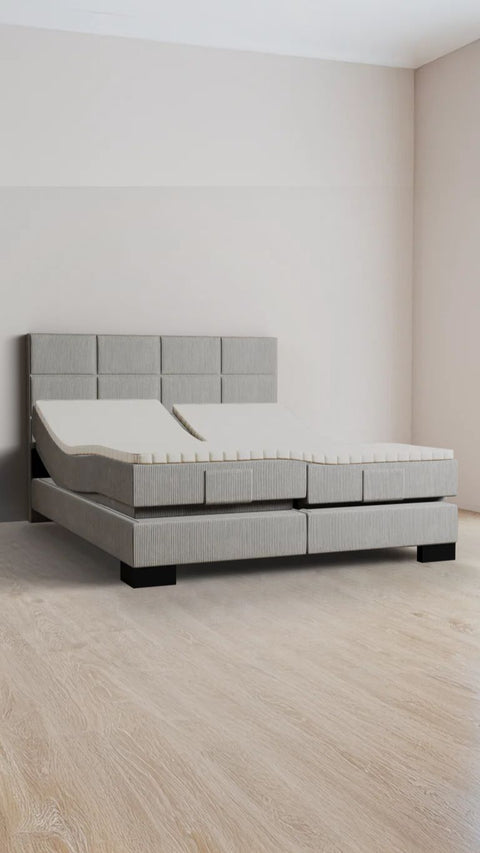 Grey double boxspring bed 180x210 cm