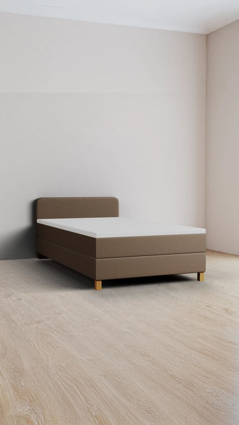 Brown single boxspring bed 90x200 cm