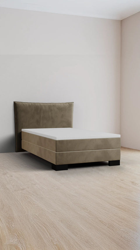 Taupe single boxspring bed 120x200 cm
