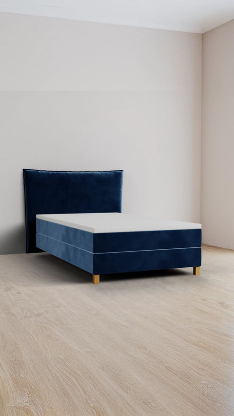 Blue single boxspring bed 90x200 cm