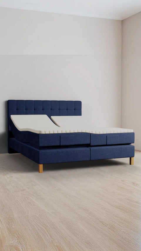 Blue double boxspring bed 200x220 cm