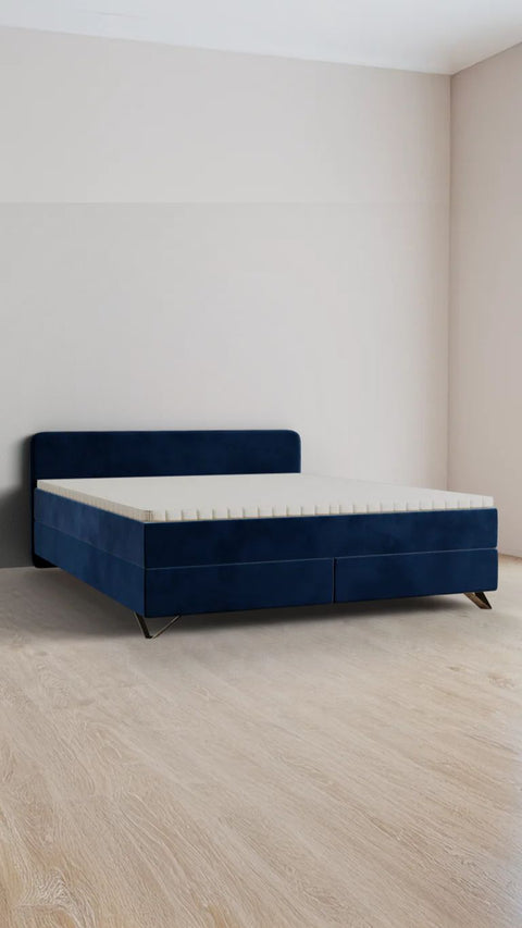 Blue double boxspring bed 180x210 cm