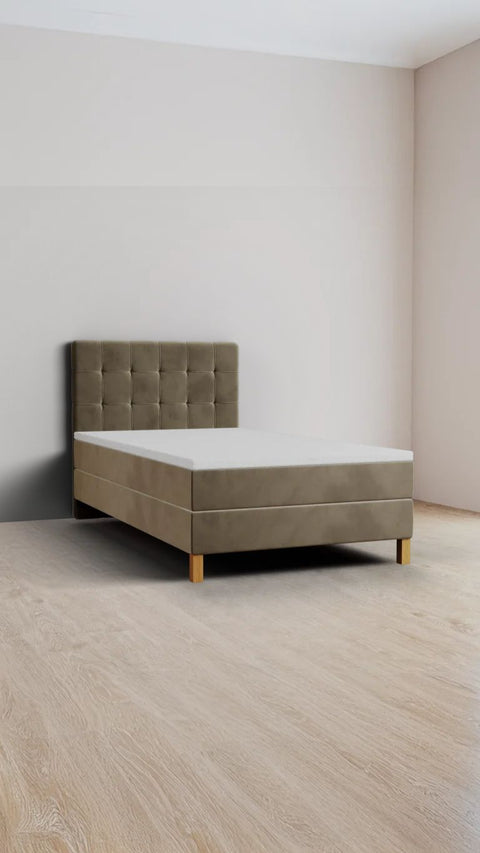 Taupe single boxspring bed 90x210 cm