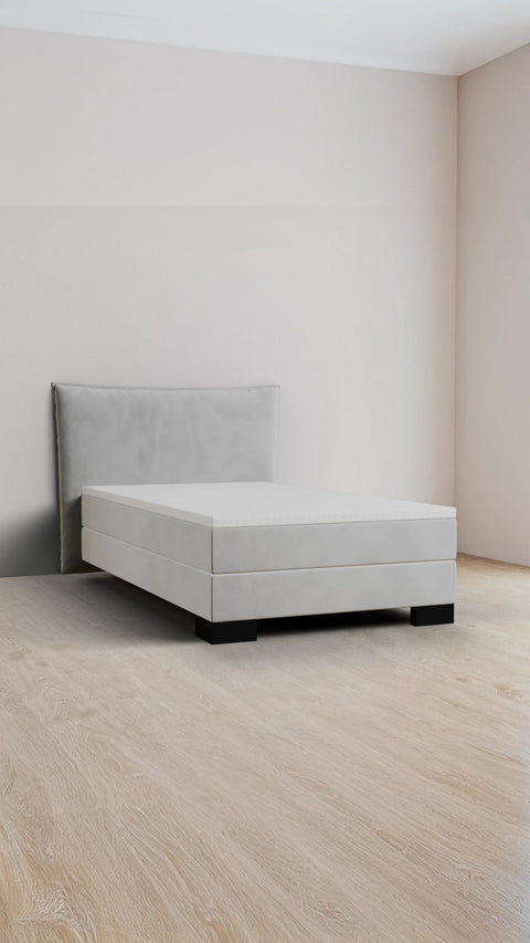 Light grey single boxspring bed 120x200 cm