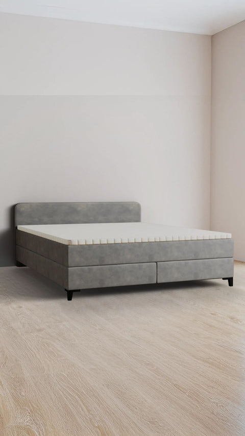 Grey double boxspring bed 180x200 cm