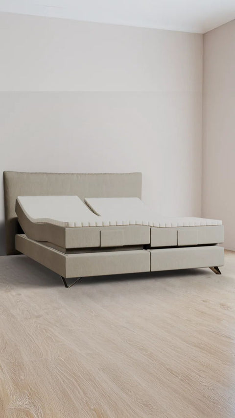 Beige double boxspring bed 200x210 cm