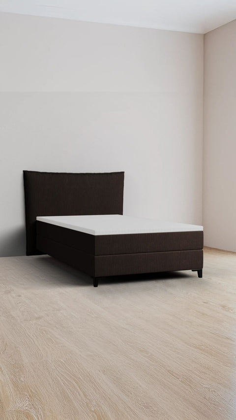 Brown single boxspring bed 90x200 cm