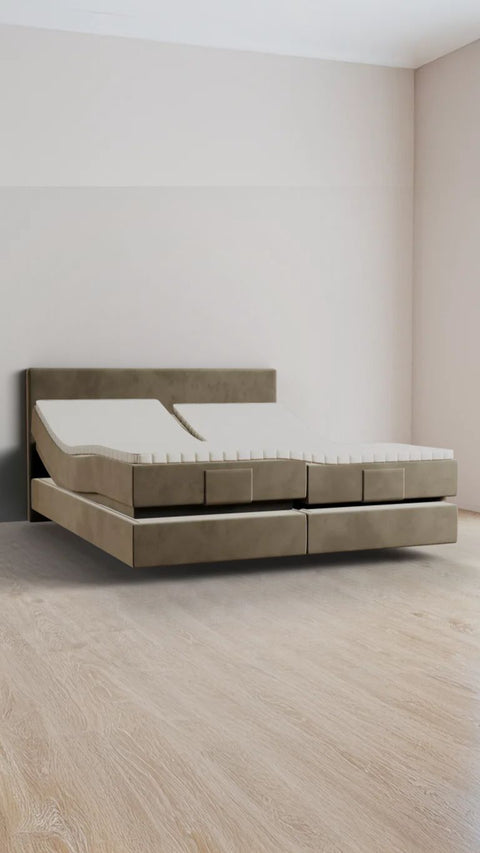 Taupe double boxspring bed 180x200 cm