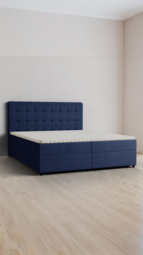 Blue double boxspring bed 180x200 cm