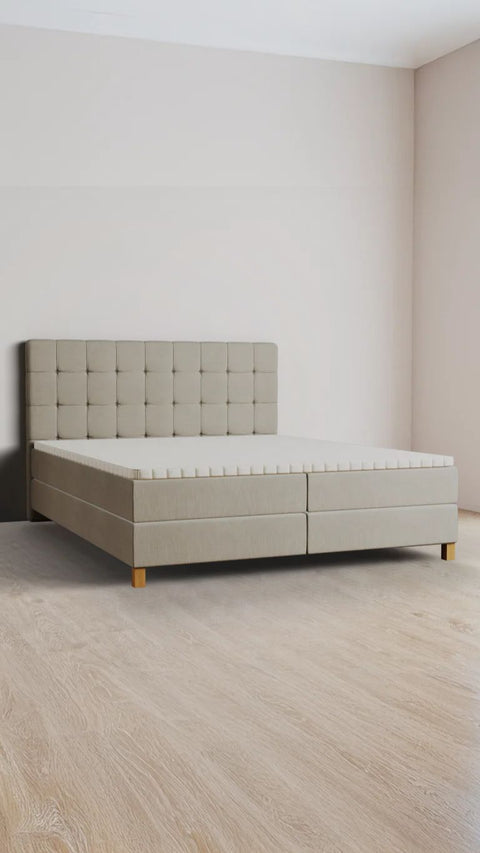 Taupe double boxspring bed 180x200cm