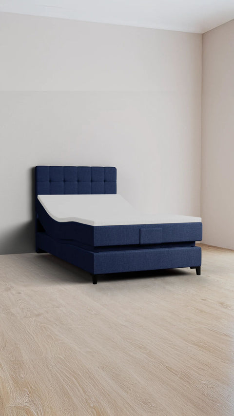 Blue single boxspring bed 120x200 cm