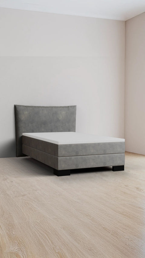 Grey single boxspring bed 90x200 cm