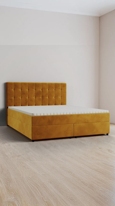 Yellow double boxspring bed 180x200 cm
