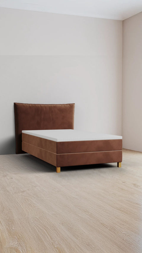Brown single boxspring bed 140x200 cm