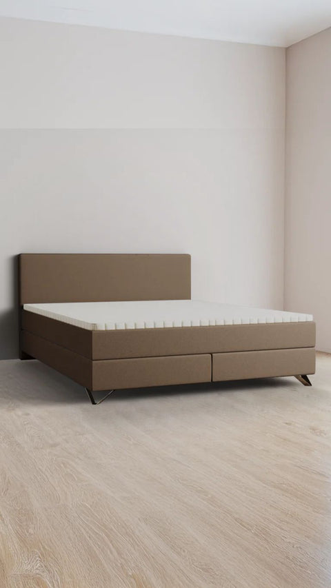 Brown double boxspring bed 200x220 cm