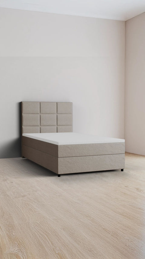 Beige single boxspring bed 140x200 cm