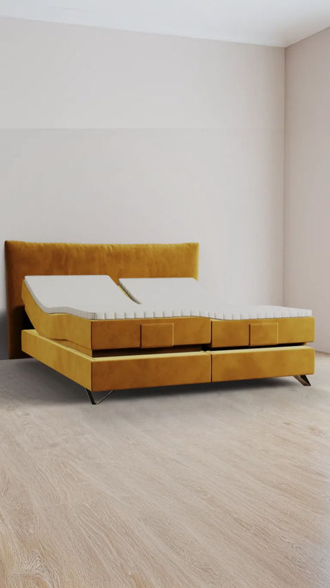 Yellow double boxspring bed 200x210 cm