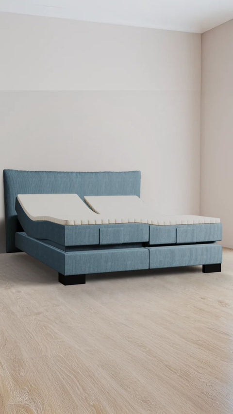 Blue double boxspring bed 180x220 cm