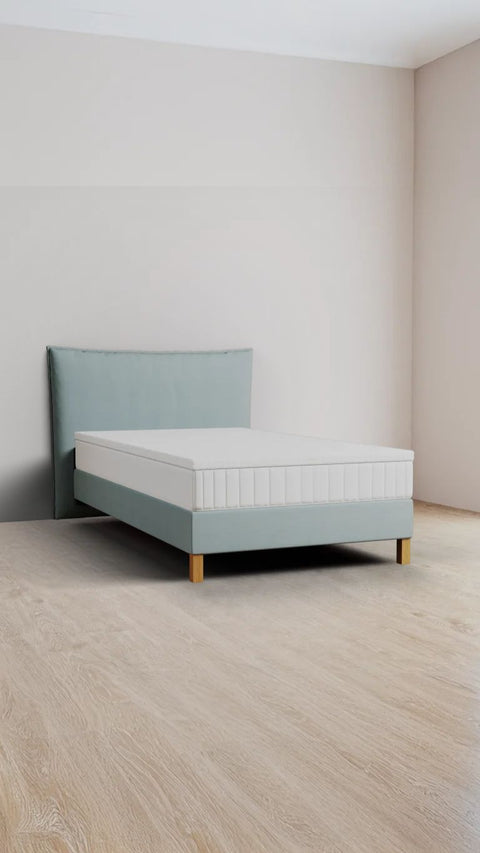 Light blue single boxspring bed 90x220 cm