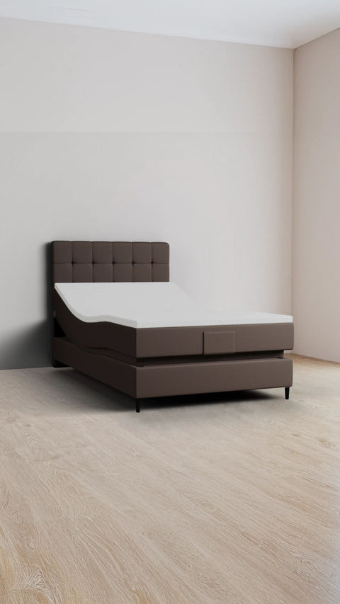 Brown single boxspring bed 140x210 cm