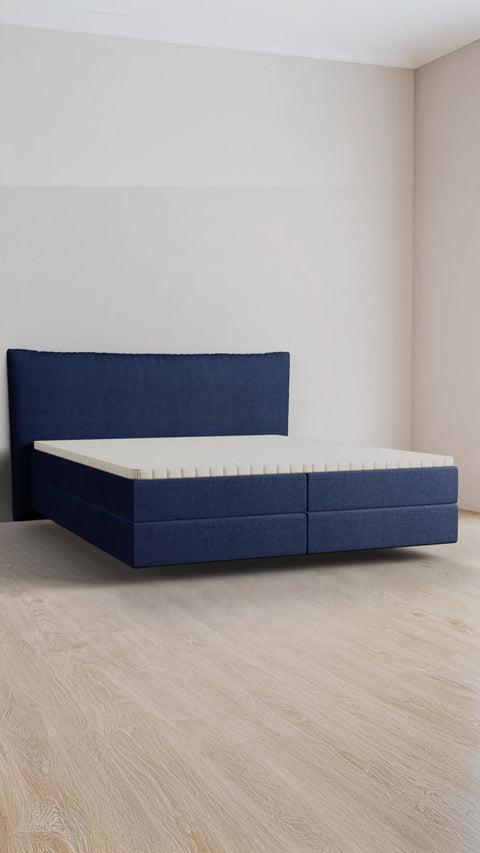 Blue double boxspring bed 200x200 cm