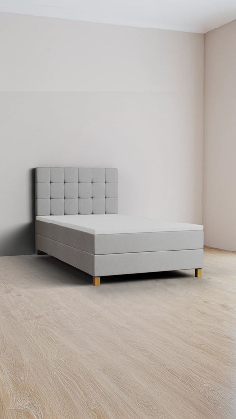 Light grey single boxspring bed 90x200 cm