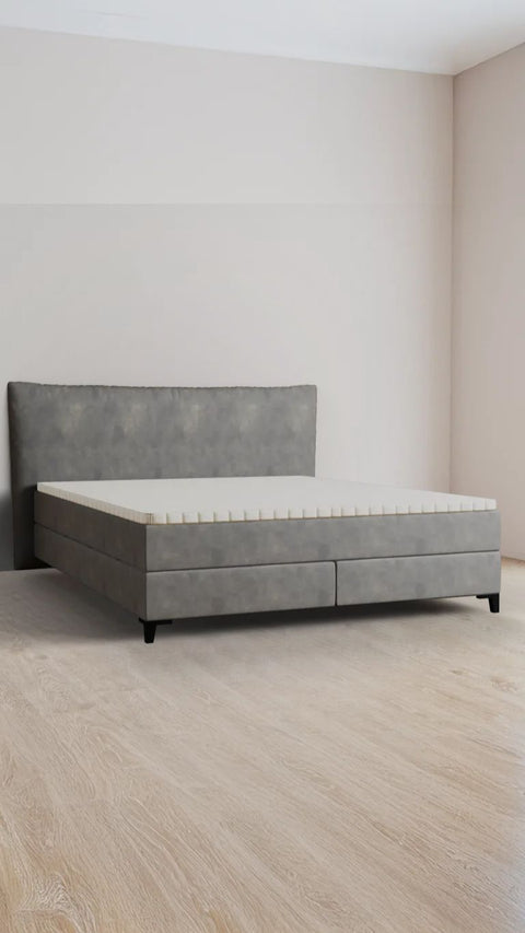 Grey double boxspring bed 200x220 cm