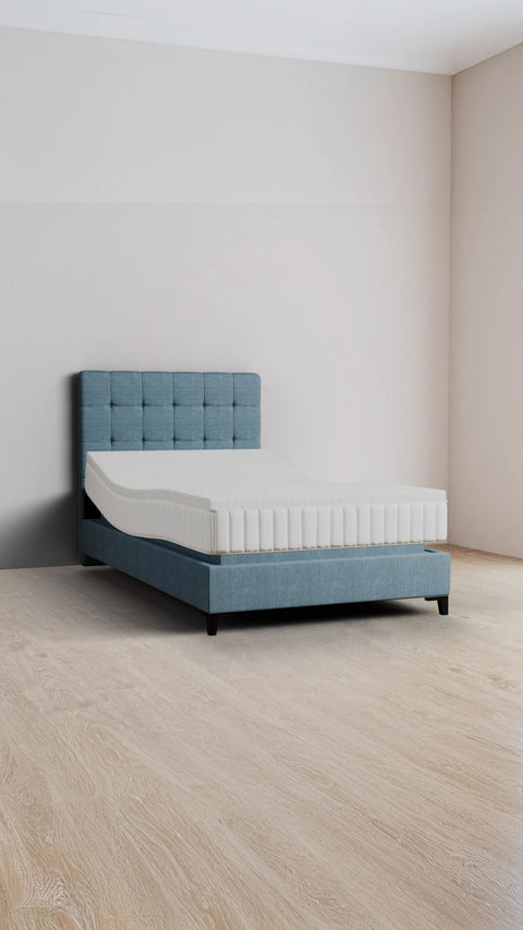 Blue single boxspring bed 140x210 cm