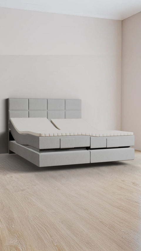 Grey double boxspring bed 180x210 cm