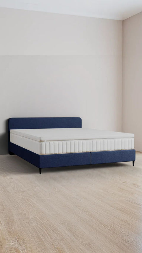 Blue double boxspring bed 200x210 cm