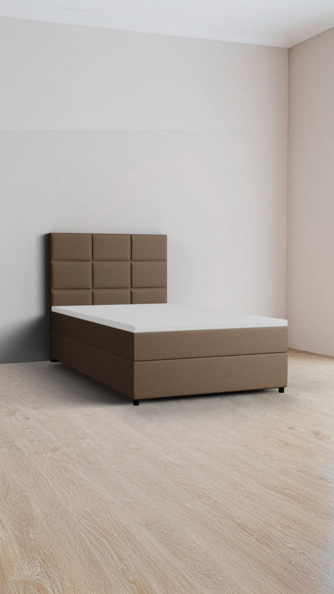Brown single boxspring bed 90x200cm