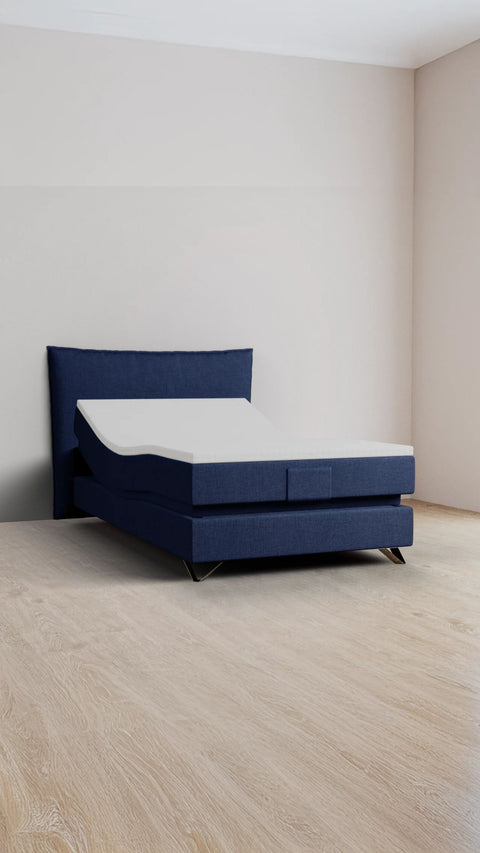 Blue single boxspring bed 90x200 cm