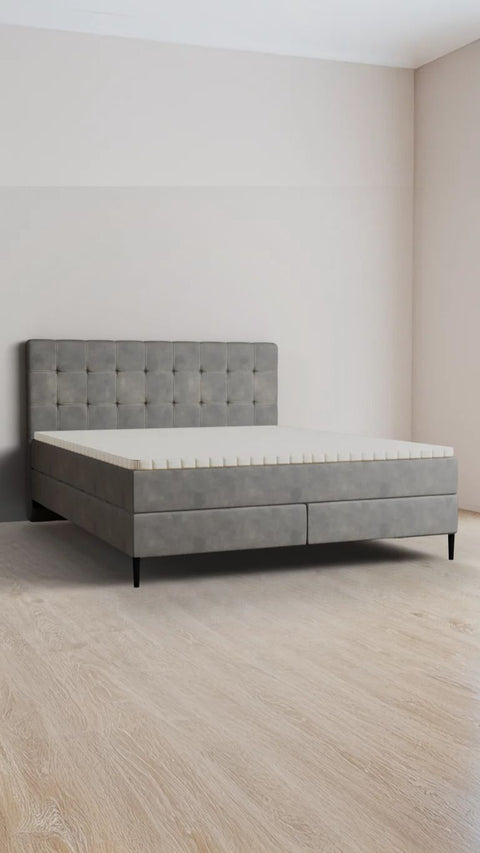 Grey double boxspring bed 200x210 cm