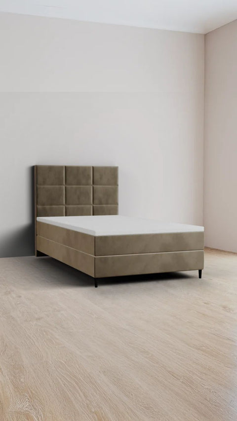 Taupe single boxspring bed 90x210 cm