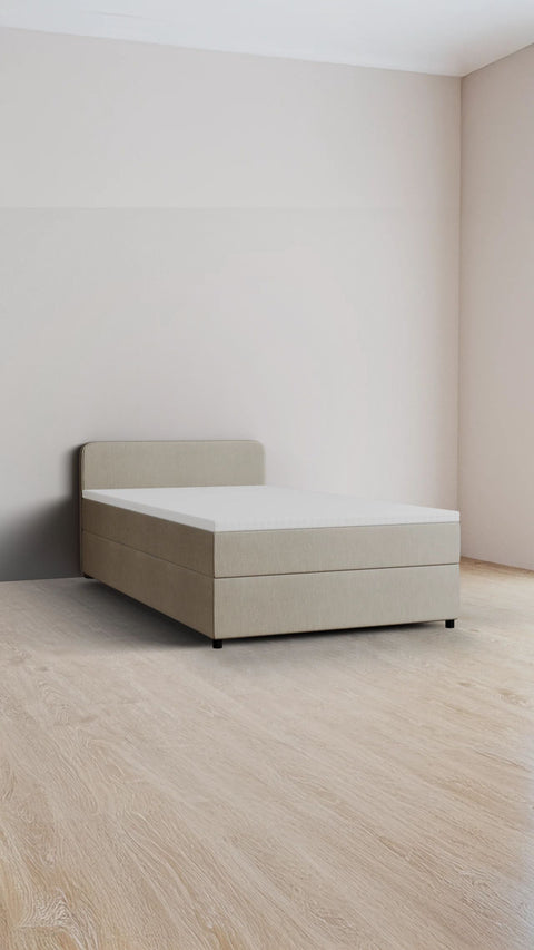 Beige single boxspring bed 120x210 cm