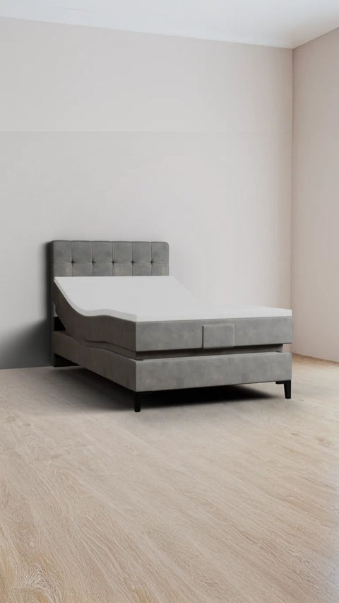 Grey single boxspring bed 90x220 cm
