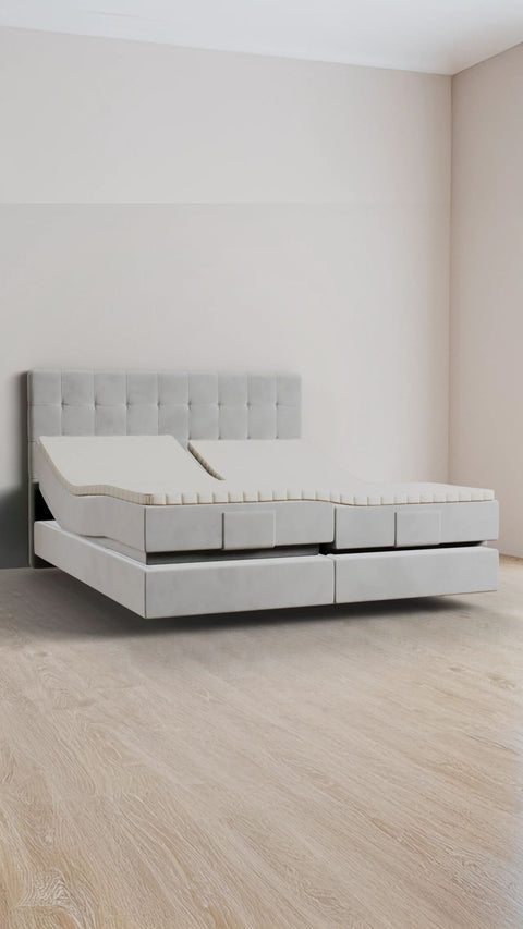 Light grey family boxspring bed 240x210 cm