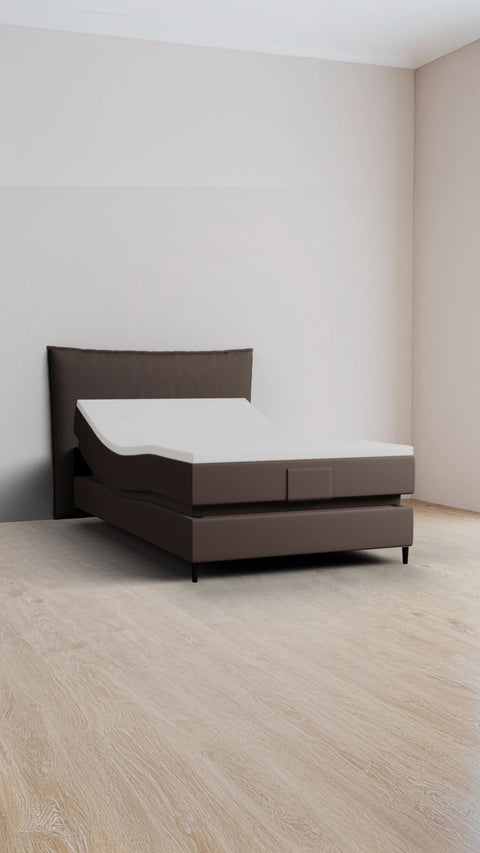 Brown single boxspring bed 140x210 cm