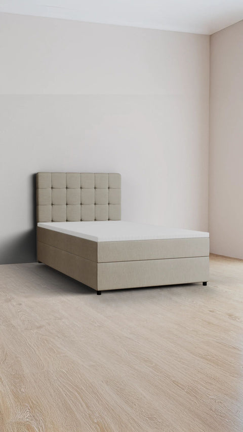 Taupe single boxspring bed 120x200 cm