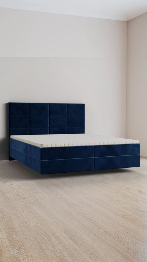 Dark blue double boxspring bed 160x200 cm