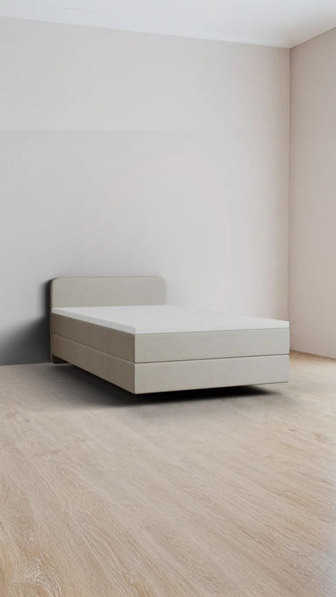 Beige single boxspring bed 90x220 cm