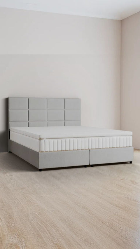 Grey double boxspring bed 200x210 cm